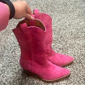 Hot Pink velvet boots